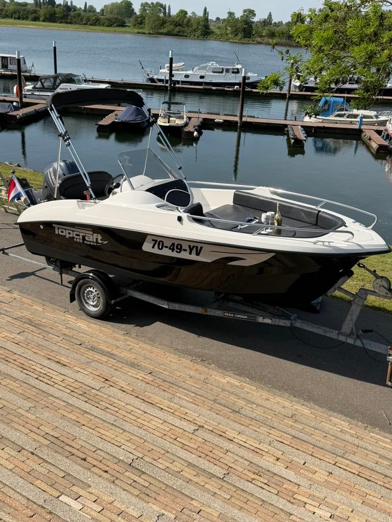 Topcraft 485 open Inc Yamaha 70pk en pega trailer nieuwstaat, Watersport en Boten, Ophalen, Zo goed als nieuw, Topcraft, Elektrische start
