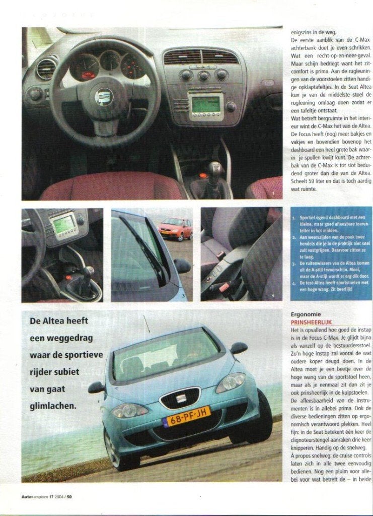Autokampioen dubbeltest Seat Altea en Ford Focus C-Max 2004, Ophalen of Verzenden, Gelezen, Ford