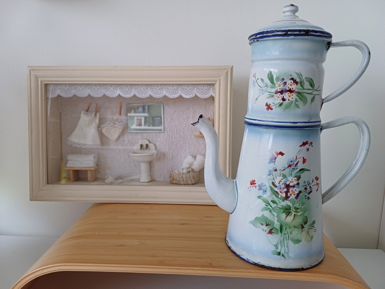 emaille japy koffiepot met decoratief vioolmotief, Ophalen of Verzenden