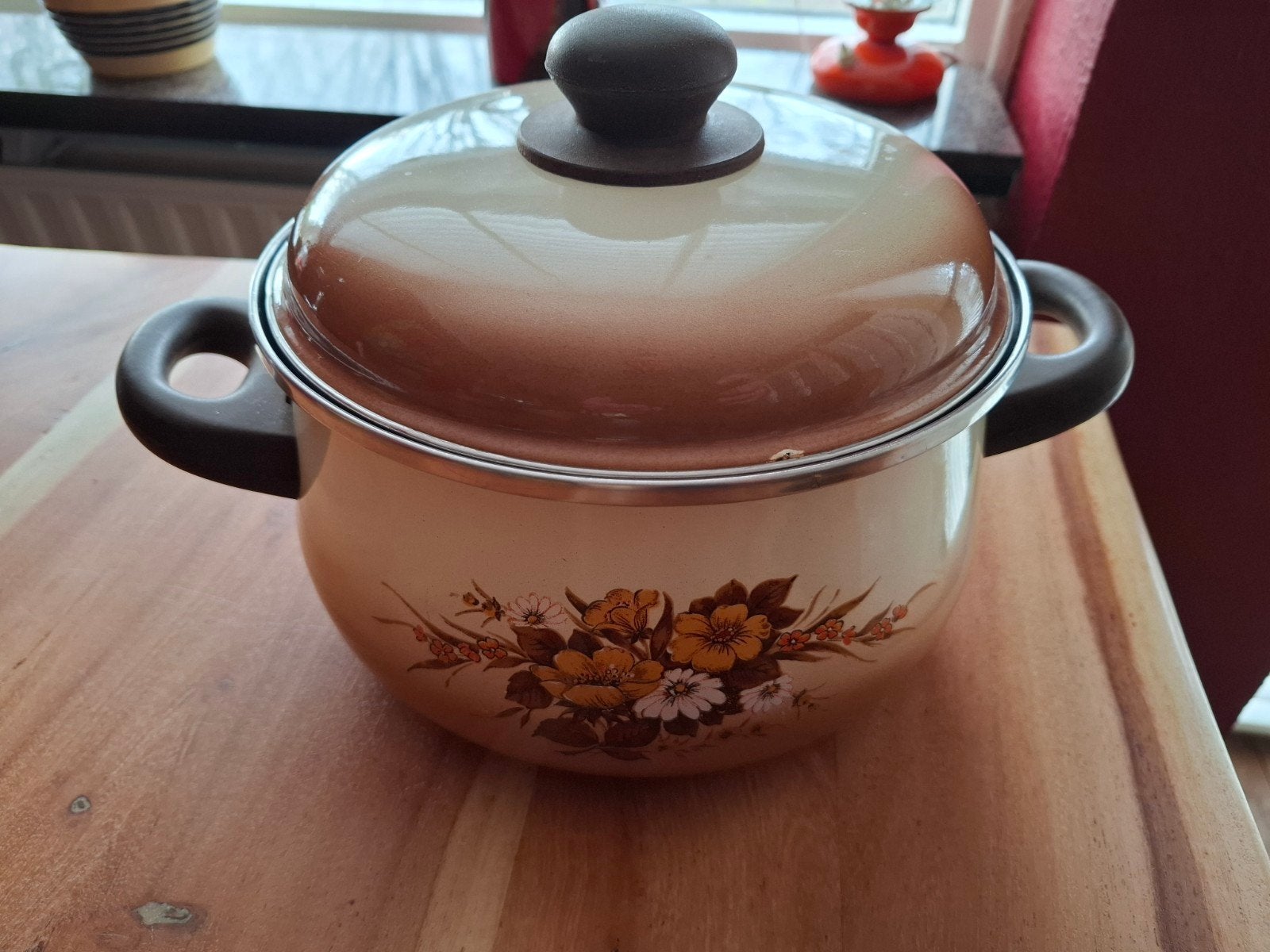 Vintage bloemen pan met deksel, Ophalen of Verzenden, Zo goed als nieuw