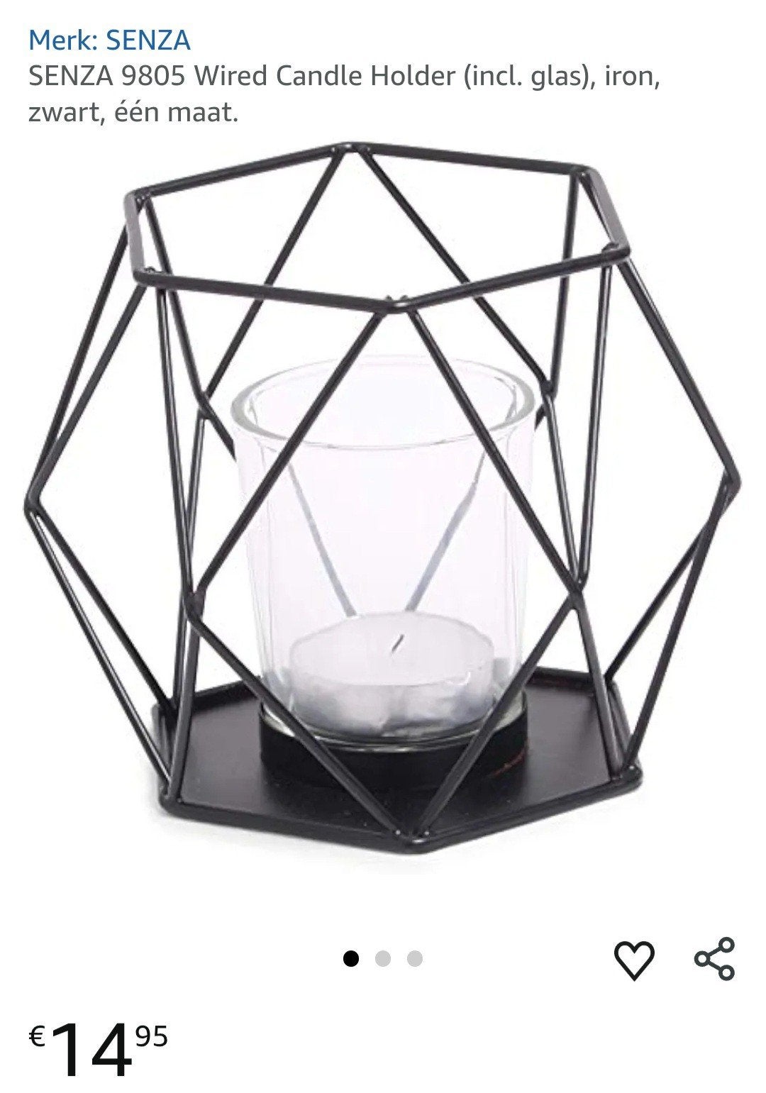 Senza zwart kandelaar met glas kaarsenhouder/theekop. Nieuw!, Huis en Inrichting, Woonaccessoires | Kandelaars en Kaarsen, Nieuw
