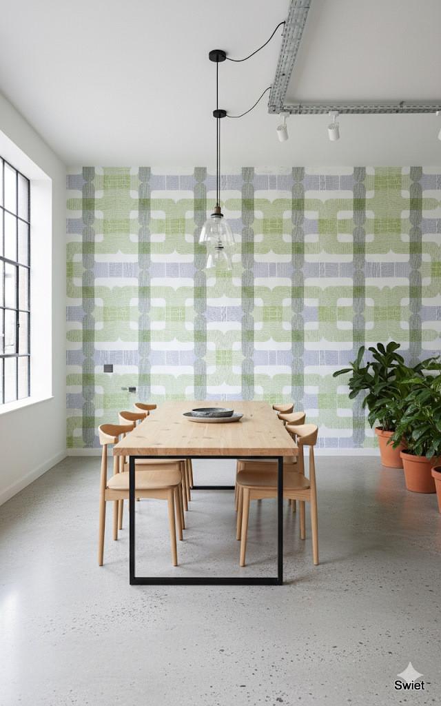 14141 groen blauw retro vintage wallpaper geometrisch swiet, Verzenden, 75 m² of meer, Wit
