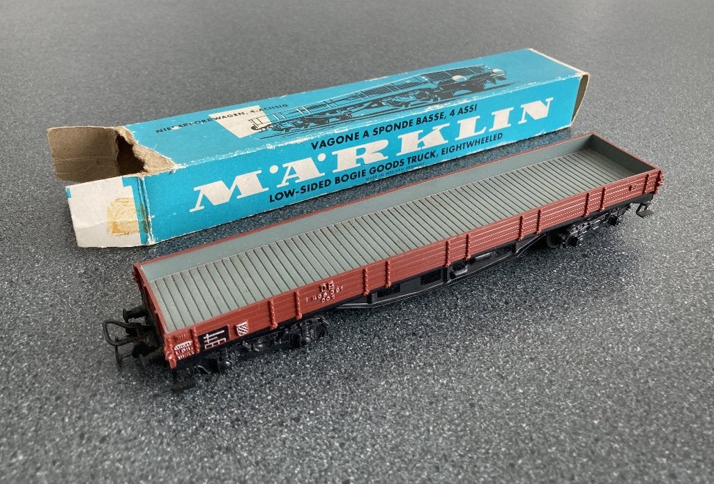 Märklin 4514 H0 Lageboordwagon van de DB in OVP, Wisselstroom, Gebruikt, Wagon, Ophalen of Verzenden