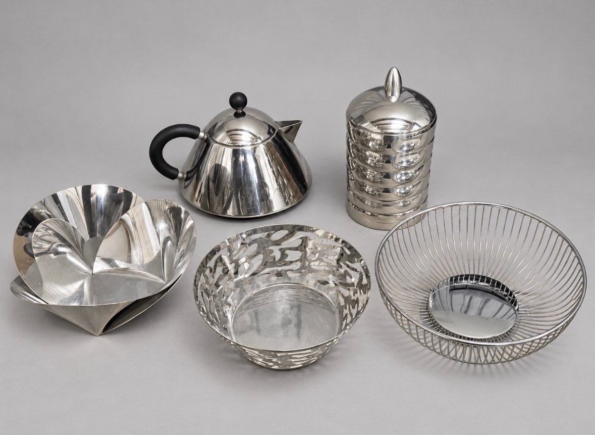 Complete set van 5 originele Alessi-designobjecten – RVS, Zilver, Object, Ophalen of Verzenden, Set