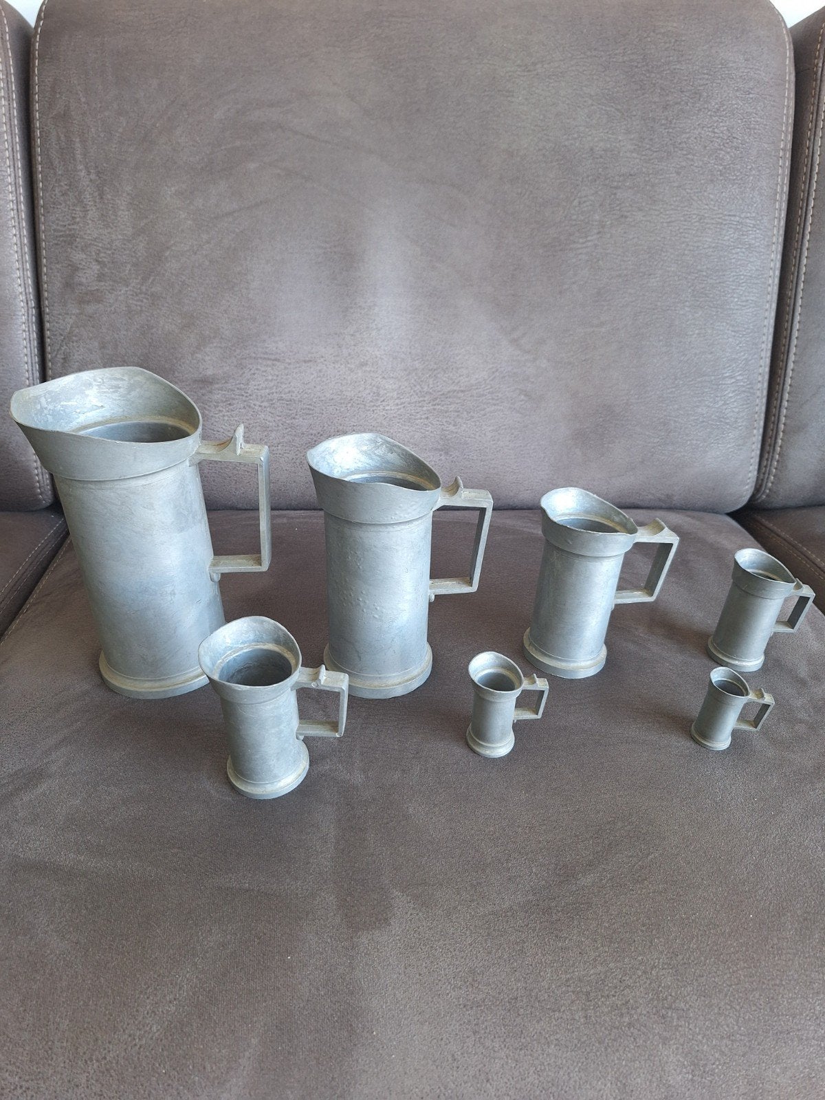 Vintage tinnen maatbeker set 7-delig, Antiek en Kunst, Ophalen of Verzenden