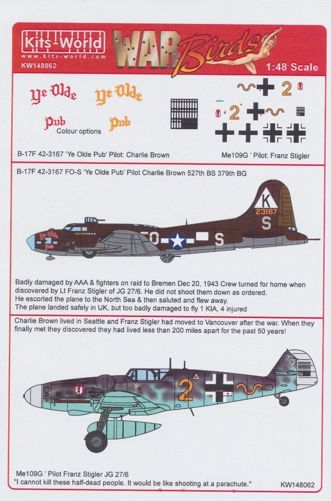 Kits-World  Decals Boeing B-17F & Me-109G 1:48 Lezen!!, Overige merken, Verzenden, Nieuw, Groter dan 1:72