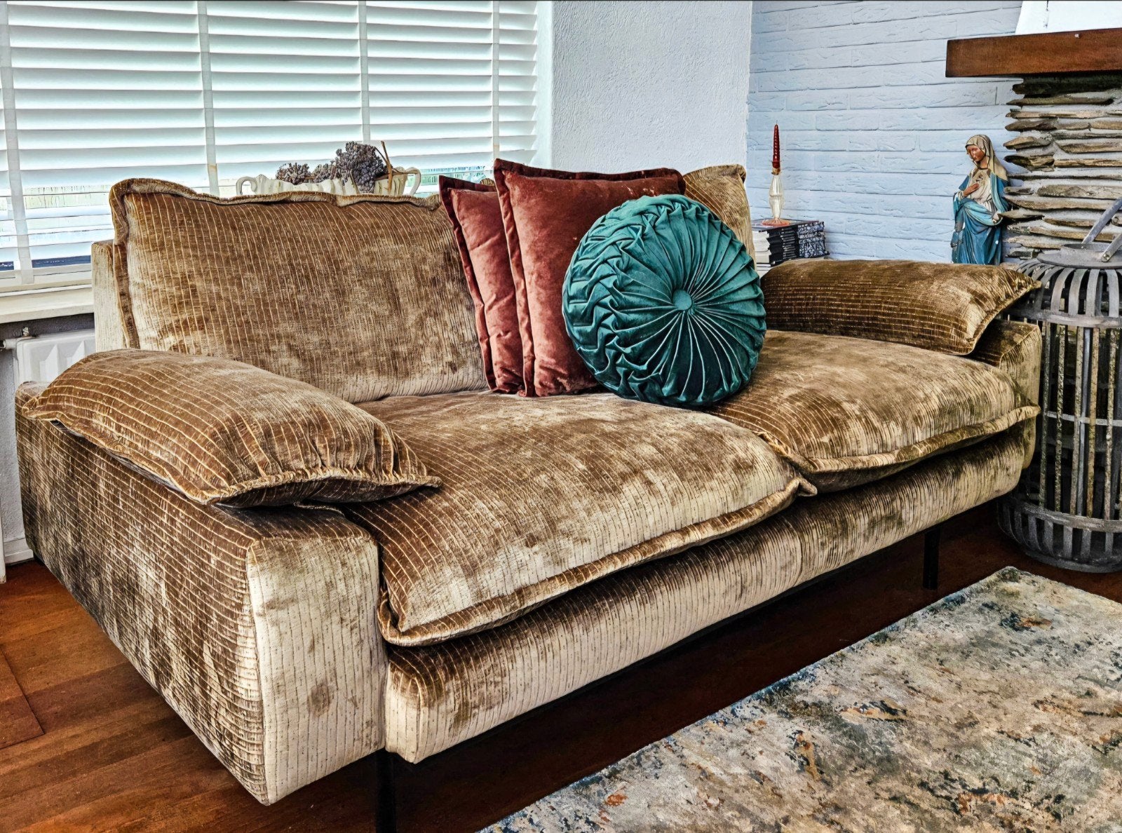 HK living retro 2zits velvet corduroy aged gold bank, Huis en Inrichting, Banken | Bankstellen, Ophalen, Modern, Comfortabel, Ribfluweel