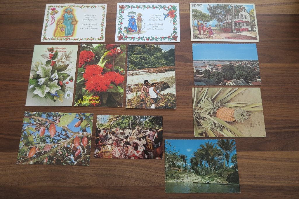 Ansichtkaarten Suriname, gelopen. Jaren 1950-1980 (11x), Verzamelen, Ophalen, 1960 tot 1980, Buiten Europa