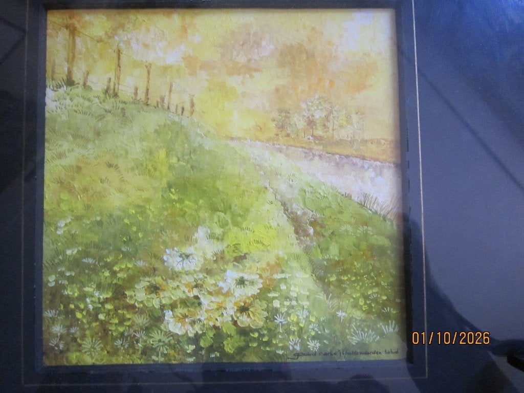 GERARD CARBO, Mooi schilderijtje v/d UITERWAARDEN 1976, Ophalen, Expressionistisch, Landschap, Papier