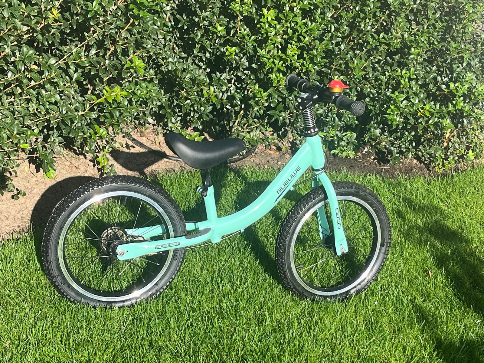 Loopfiets 16 inch blauwgroen met handrem, verstelbaar zadel, Ophalen, Gebruikt, Velgrem, 16 tot 20 inch