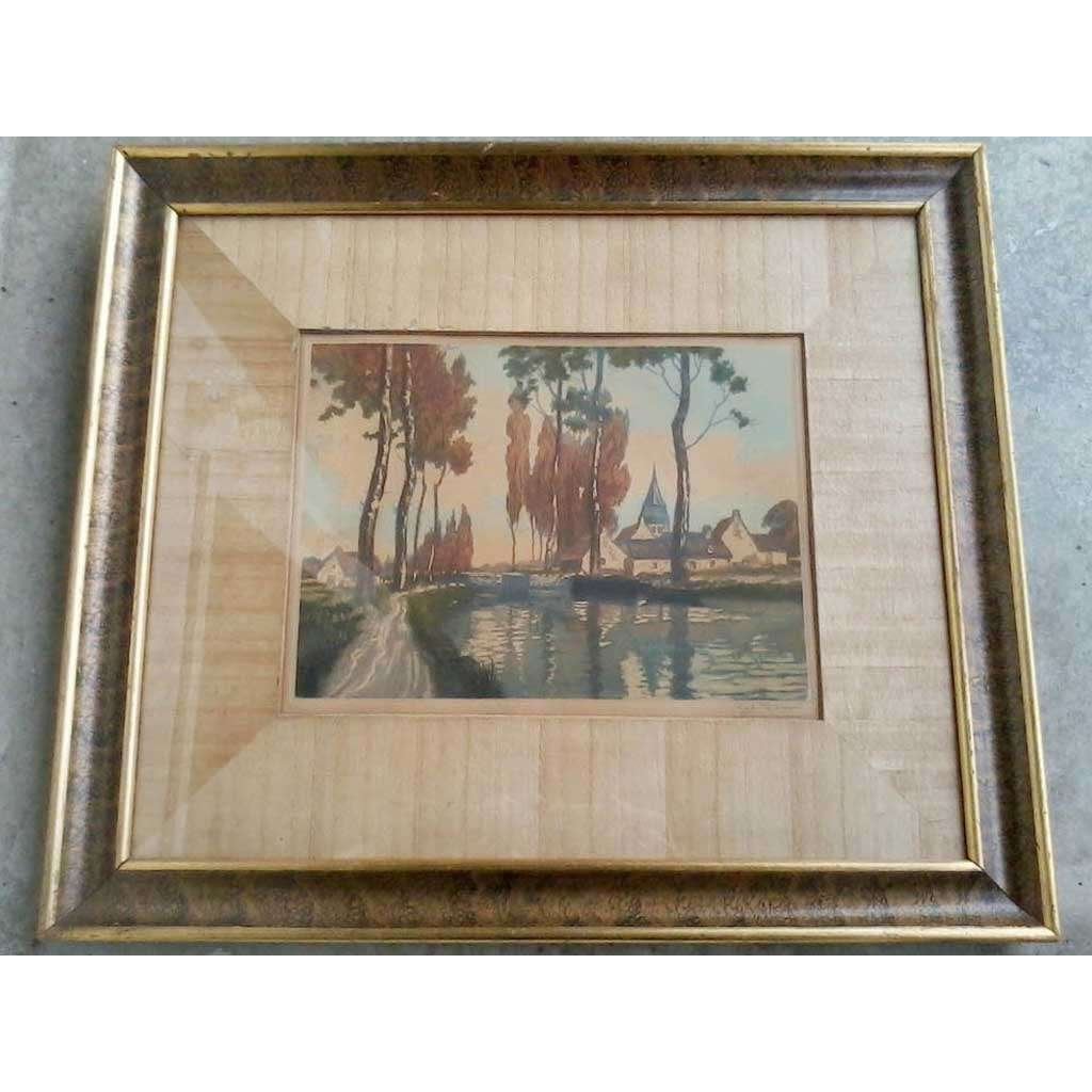 Ets(aquatint) of gravure 1938 door 'Leo Dare#' orig lijst b5, Ophalen of Verzenden