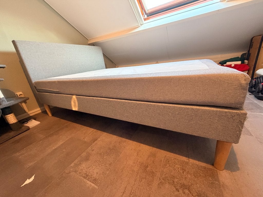 Grijze boxpring 140x200, Ophalen, Gebruikt, Tweepersoons, 140 cm