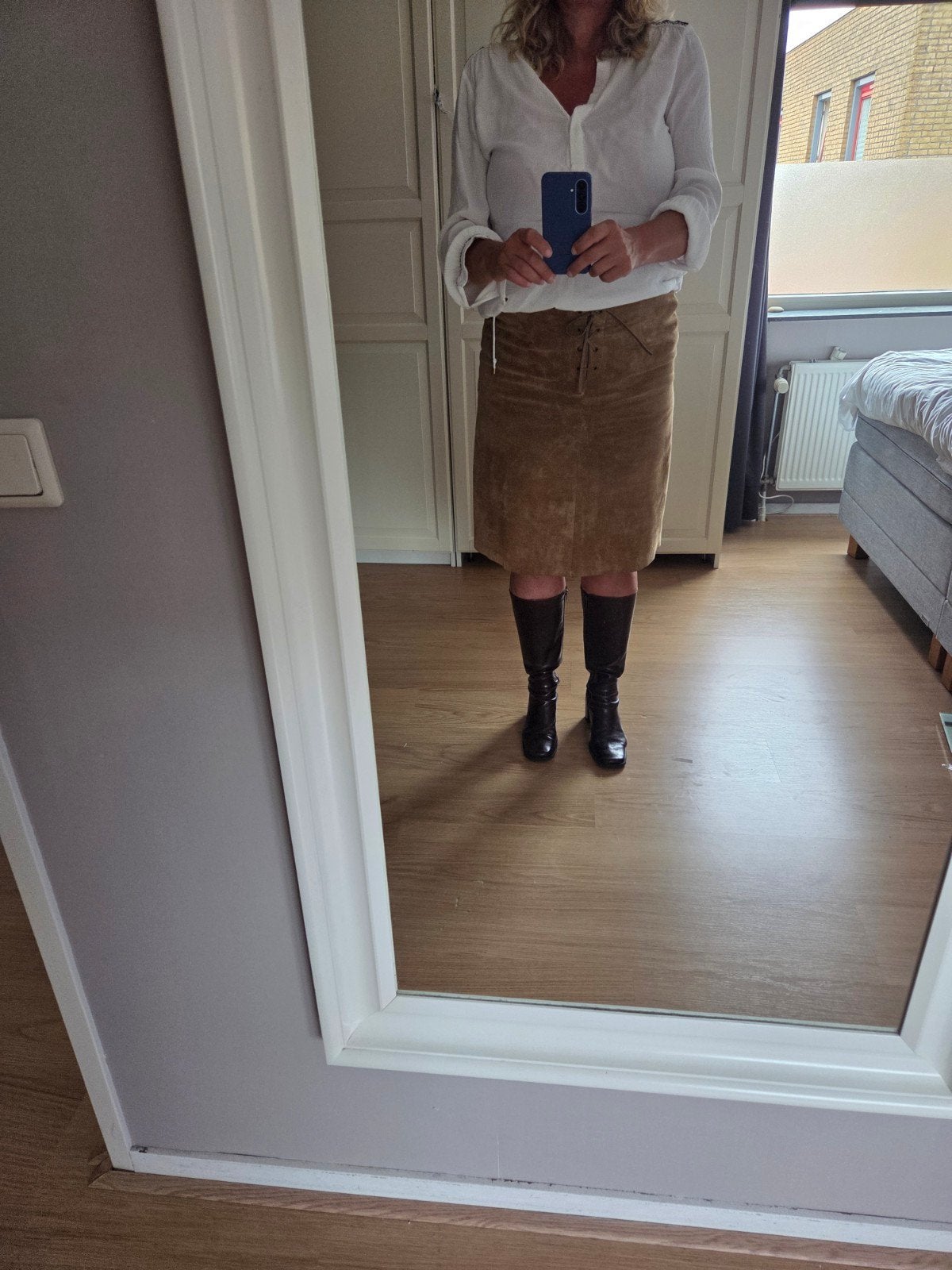 RiverWoods suède rok, 100% leder, met voering maat 42, Bruin, River Woods, Maat 42/44 (L), Ophalen of Verzenden