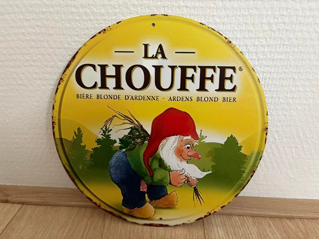 Prachtig vintage reclamebord La Chouffe (20x20), Ophalen of Verzenden, Zo goed als nieuw, Reclamebord