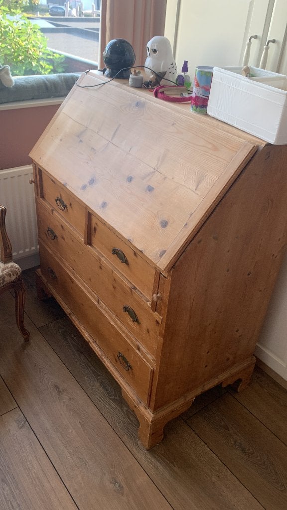 Grenen bureau, Ophalen, Met lades, Gebruikt, Hout