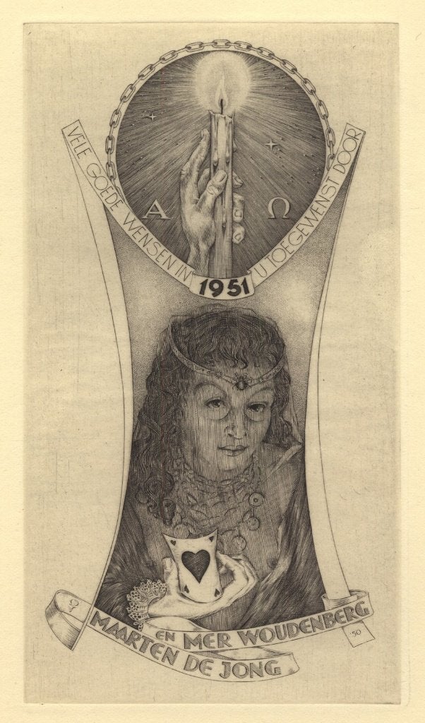 0153 Ex Libris Nederland : Maarten de Jong, 1950, Antiek en Kunst, Kunst | Etsen en Gravures, Verzenden, Ex libris