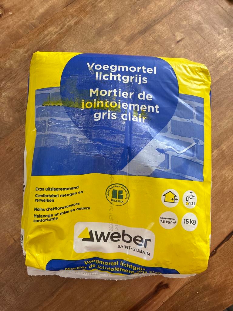 Weber Voegmortel Lichtgrijs 15 kg - Nieuw, Doe-het-zelf en Verbouw, Metselstenen, Ophalen, Nieuw, Overige typen