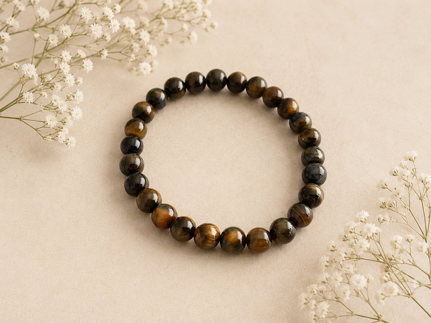 Kogelarmband 8mm Valkenoog 21cm, Overige materialen, Bruin, Nieuw, Ophalen of Verzenden
