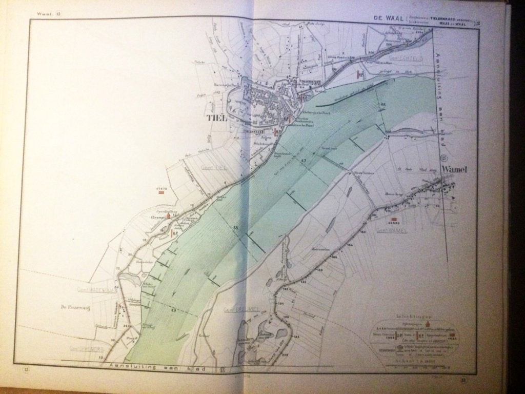 Tiel, 1872., Antiek en Kunst, Kunst | Etsen en Gravures, Verzenden, Cartografie, 51 cm, Lithografie