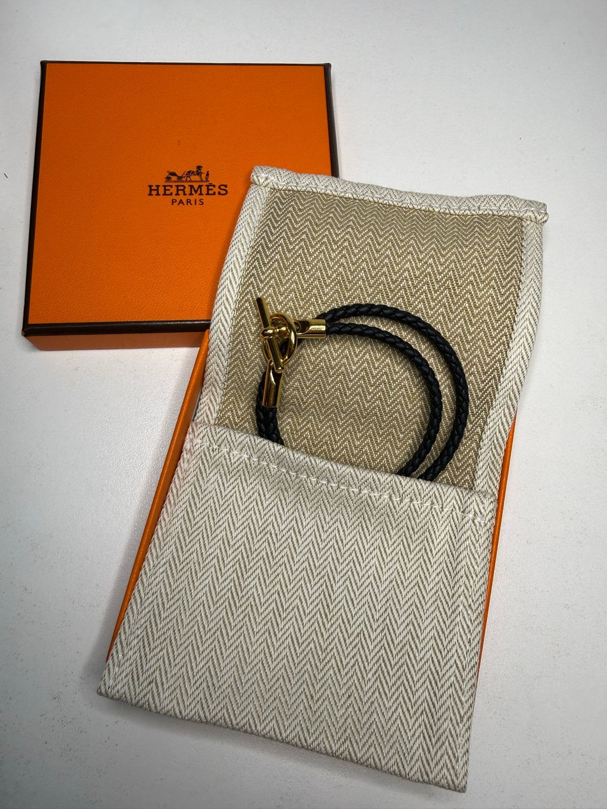 Hermes Glenan Double Tour Armband Zwart Leer Goudkleurig XS, Ophalen of Verzenden, Zo goed als nieuw, Zwart, Leer