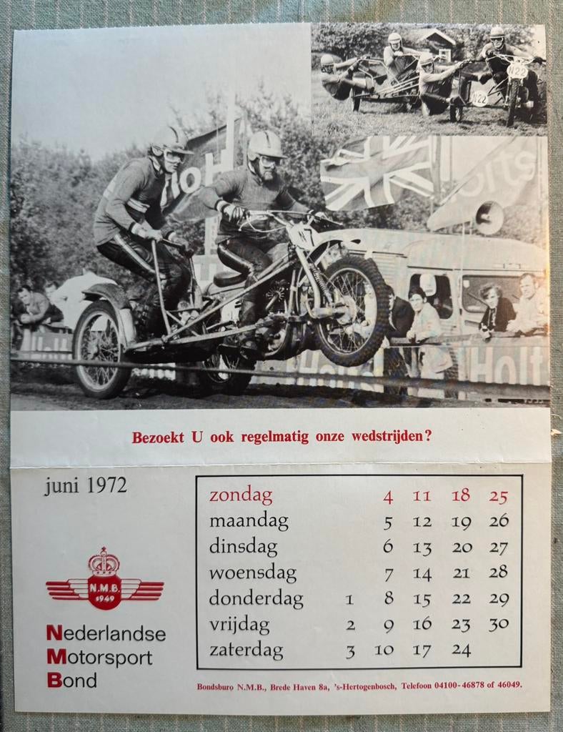 Pagina van kalender Juni 1972 Motorsport Bond Zijspan Cross, Ophalen of Verzenden, Zo goed als nieuw, Motoren
