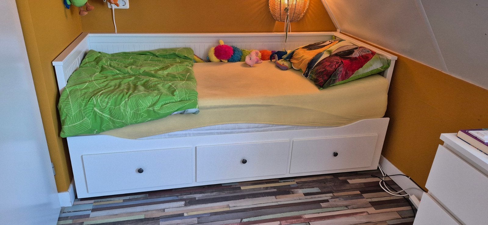 IKEA Hemnes bedbank met 3 lades en matras, Ophalen, Modern, functioneel, Wit, Tweepersoons