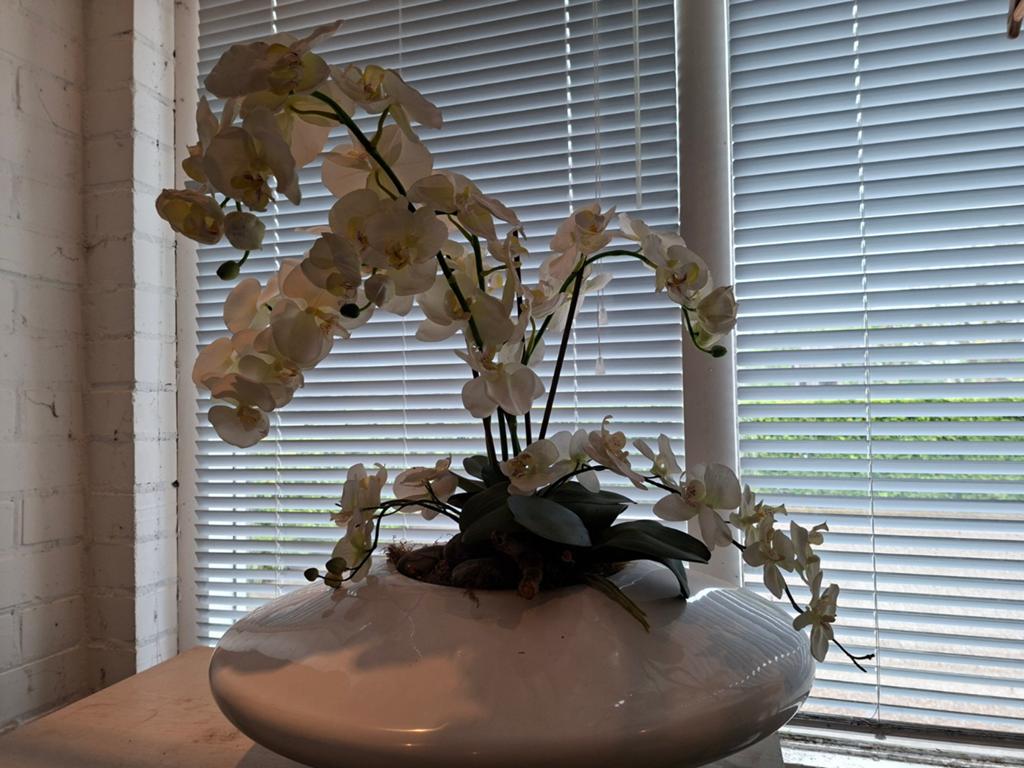 2 Bloemstukken Orchidee 60cm & 35cm - Lichte potschade, Binnen, Gebruikt, Ophalen of Verzenden, Wit