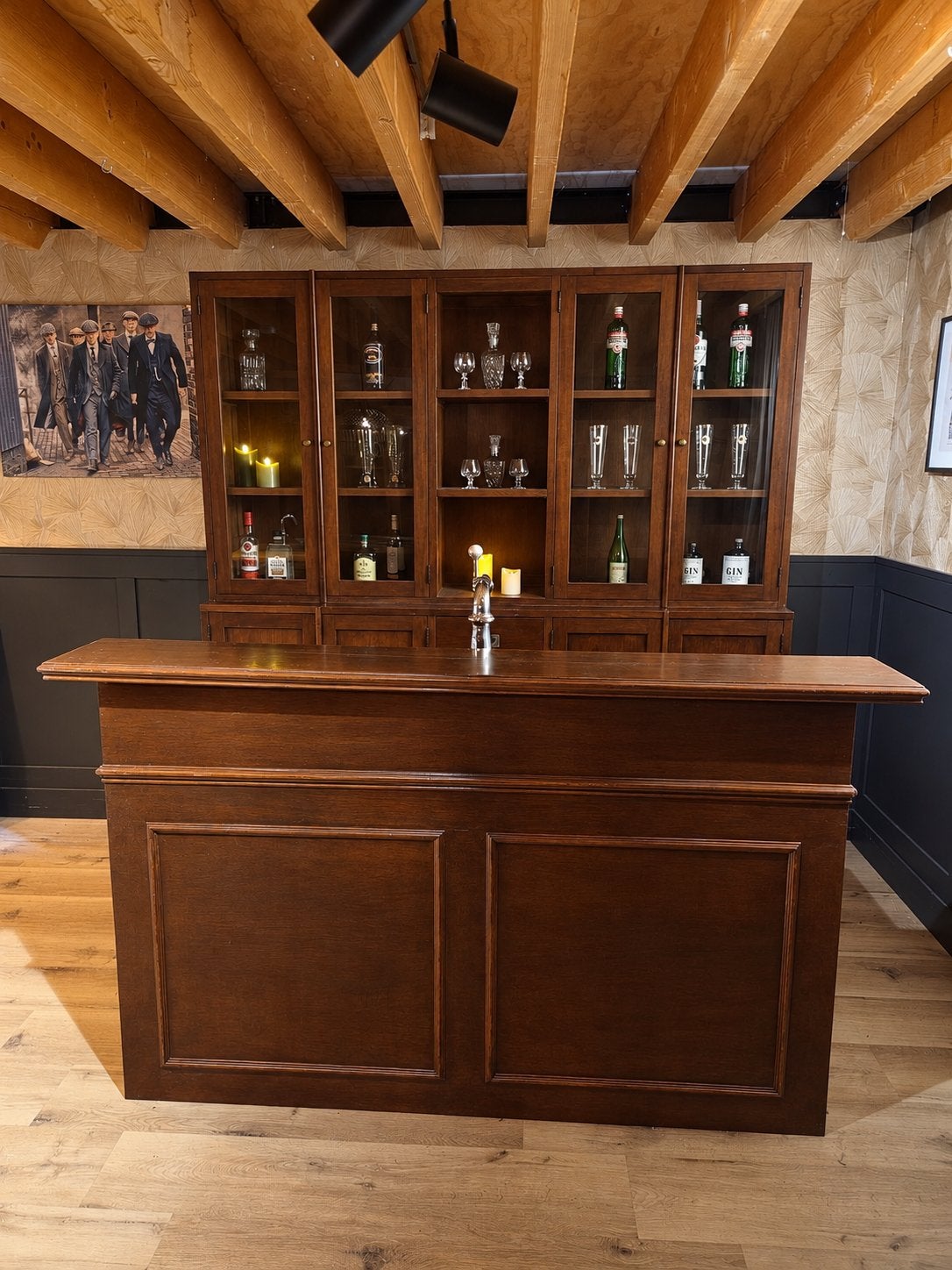 Antieke bar set toog bruin cafe kroeg man cave massief, Ophalen of Verzenden, Zo goed als nieuw