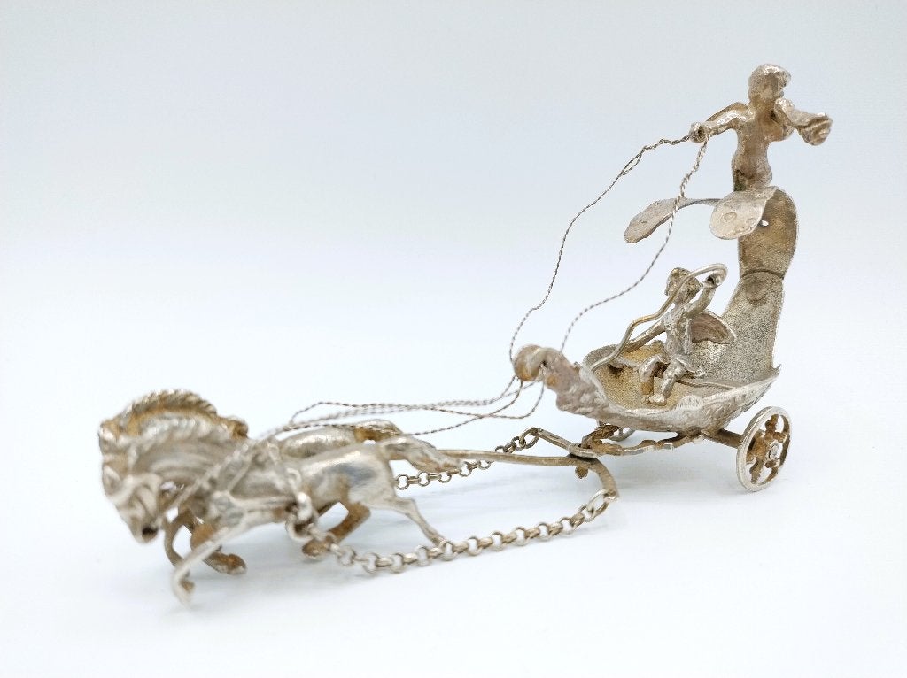 Zilveren miniatuur Engelenwagen, C.B. Bos, Zandvoort, 114g, Antiek en Kunst, Verzenden, Zilver