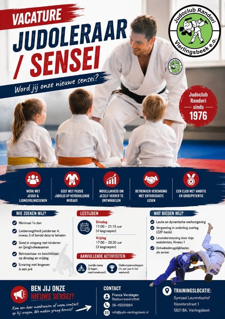 judo trainer gezocht, Vacatures, Vacatures | Overige Vacatures, Overige niveaus, Vanaf 1 jaar, Overige vormen, Geschikt als bijbaan