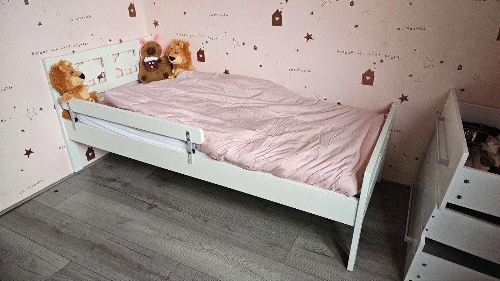 Kinderbed peuterbed met matras en uitvalbeveiliging 70x160, Gebruikt, 70 tot 85 cm, 160 tot 180 cm, Ophalen