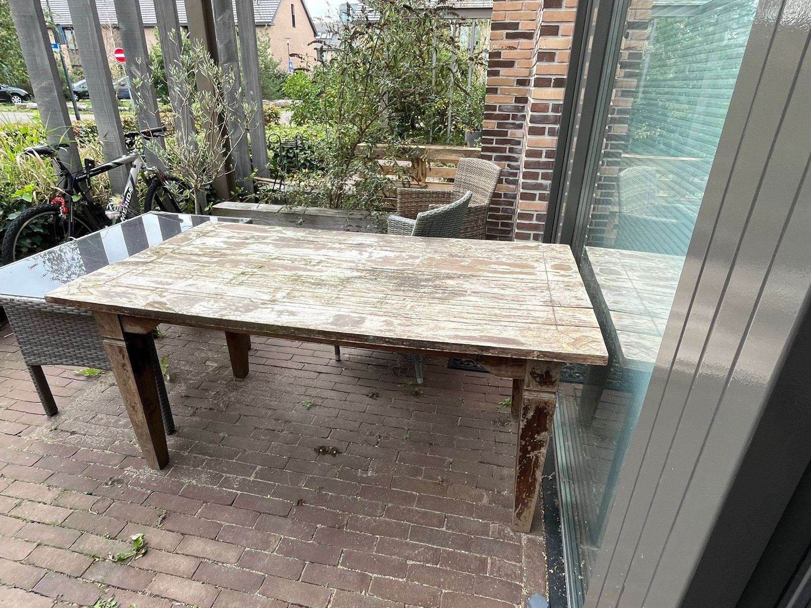 Gratis hardhouten tafel voor de handige klusser, Tuin en Terras, Ophalen, Gebruikt, Rechthoekig, Hout