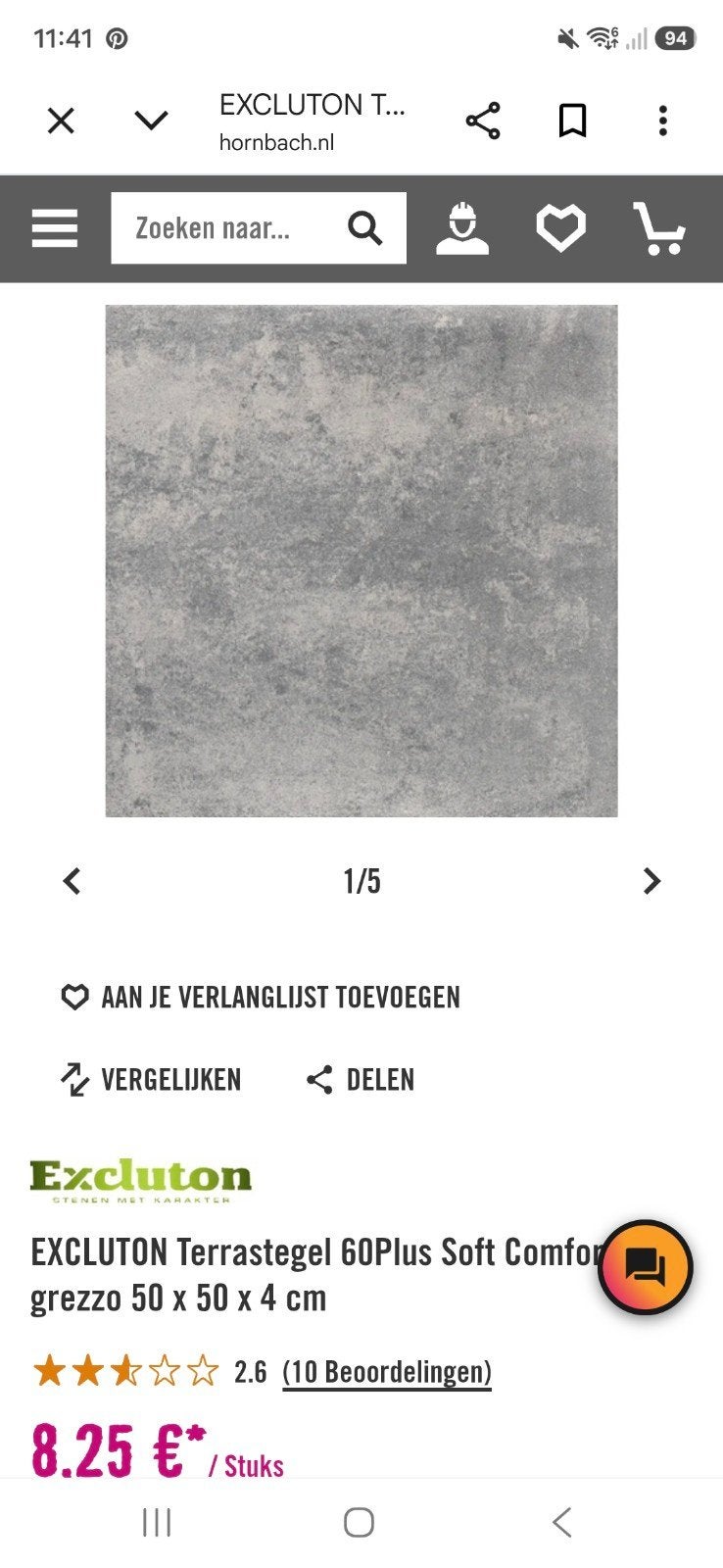 Gratis af te halen: nieuw 6 x grezzo tegels 50x50, Ophalen, 40 tot 60 cm, Minder dan 5 m², Vloertegels