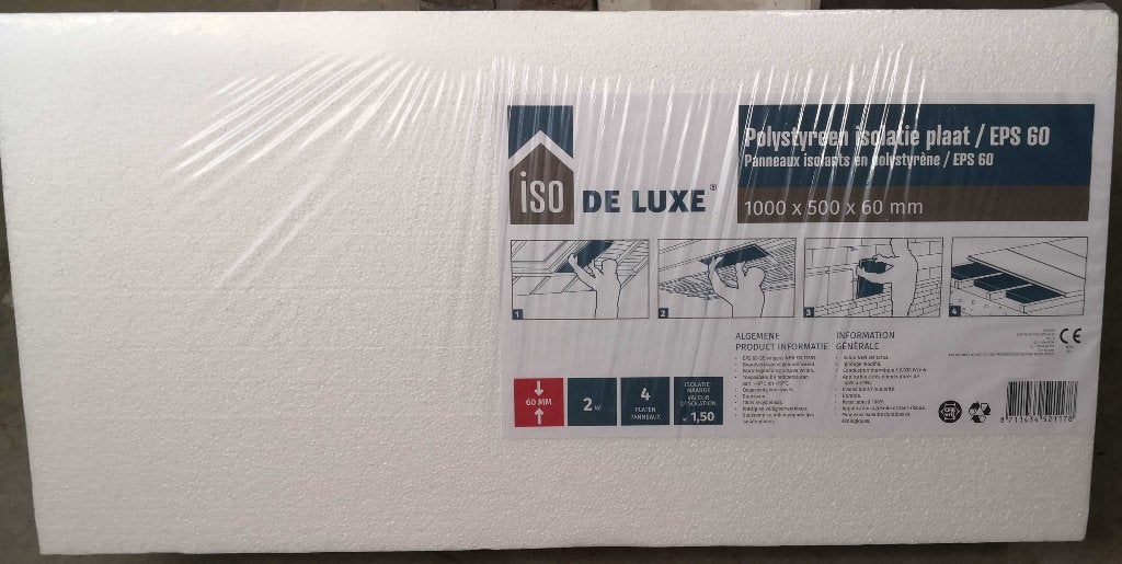 4x Polystyreen isolatieplaat EPS 60 100x50x6cm 4stk 2m², Dakisolatie, 4 tot 8 cm, Zo goed als nieuw, Piepschuim (Tempex)