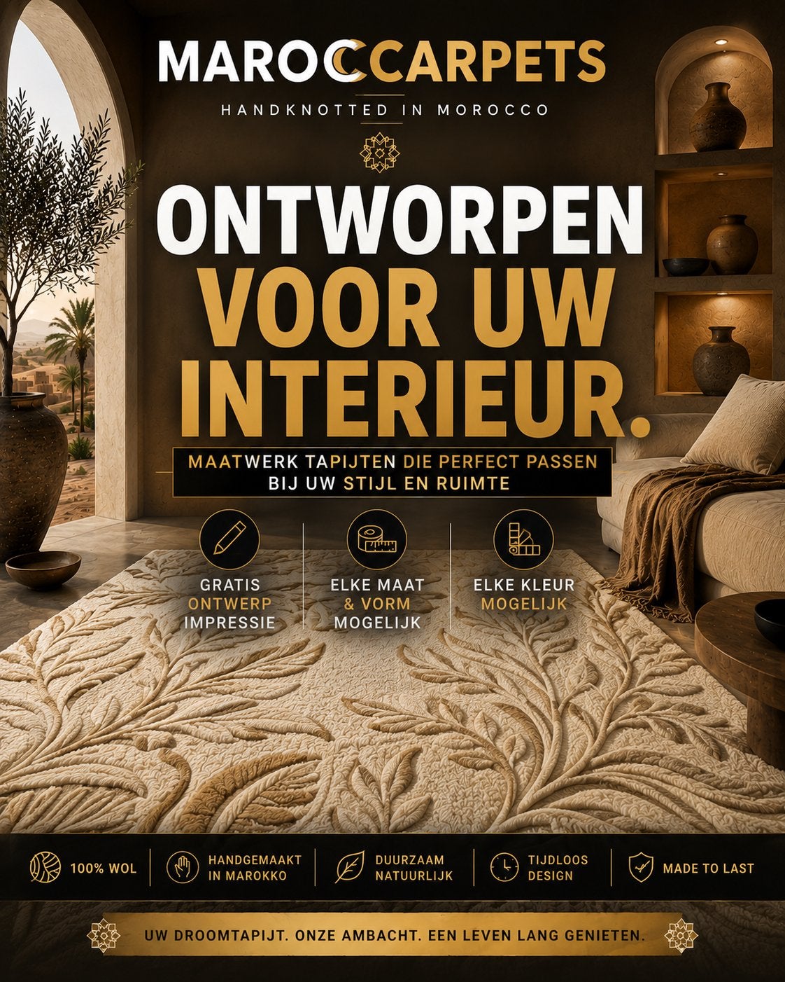 Luxe handgeknoopt Marokkaans wollen vloerkleed, Ophalen of Verzenden, Maorccarpets, 200 cm of meer, Info@maroccarpets.com