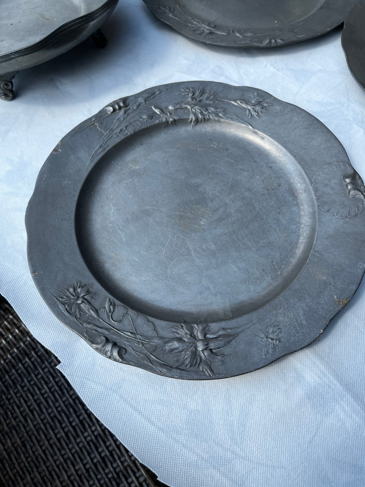 Antiek Kayserzinn Art Nouveau (Jugendstil) tinnen bord, Ophalen