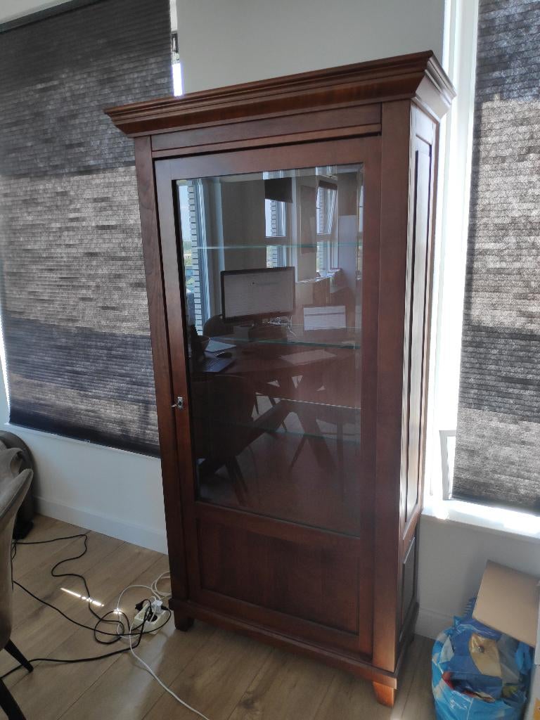 Massieve kersenhouten vitrinekast, Italiaans design,glasdeur, Ophalen, Met deur(en), 50 tot 100 cm, Zo goed als nieuw