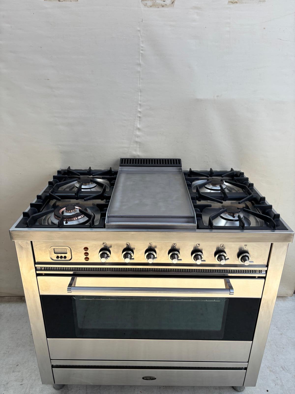 Boretti RVS fornuis – 4 pits + frytop gasoven met hetelucht, Ophalen, 60 cm of meer, Zo goed als nieuw, Gas