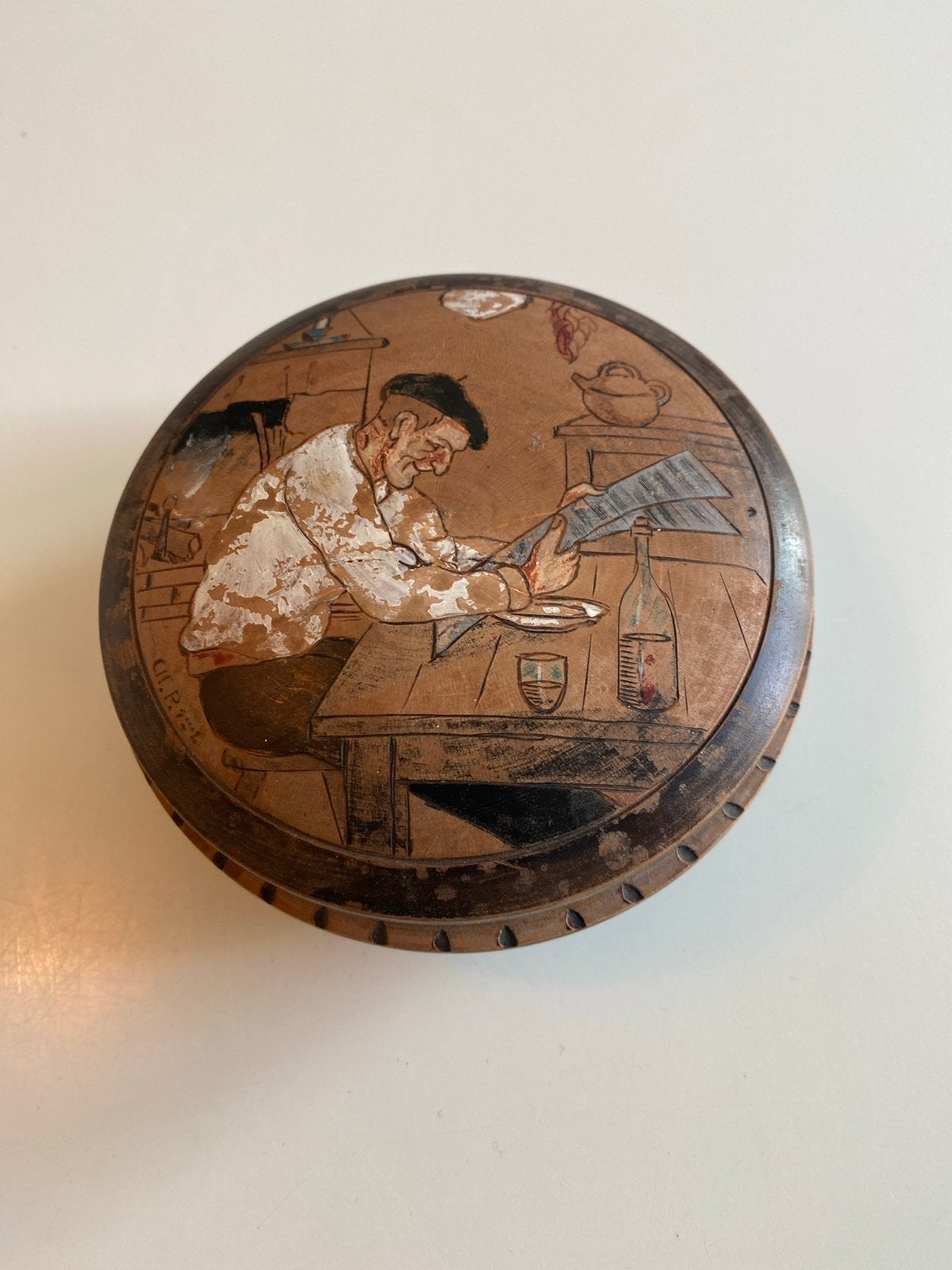 Vintage Houten Doosje met Handgeschilderde Scène, Ophalen of Verzenden