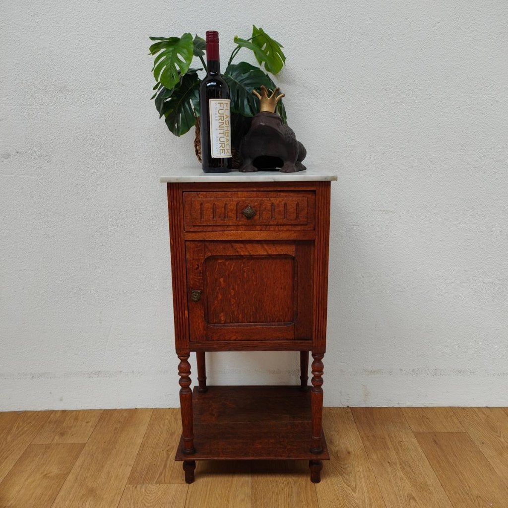 Vintage Antiek nachtkastje bijzetkastje met marmer blad 503, Valkenswaard, Gebruikt, Minder dan 45 cm, Info@flashbackfurniture.nl