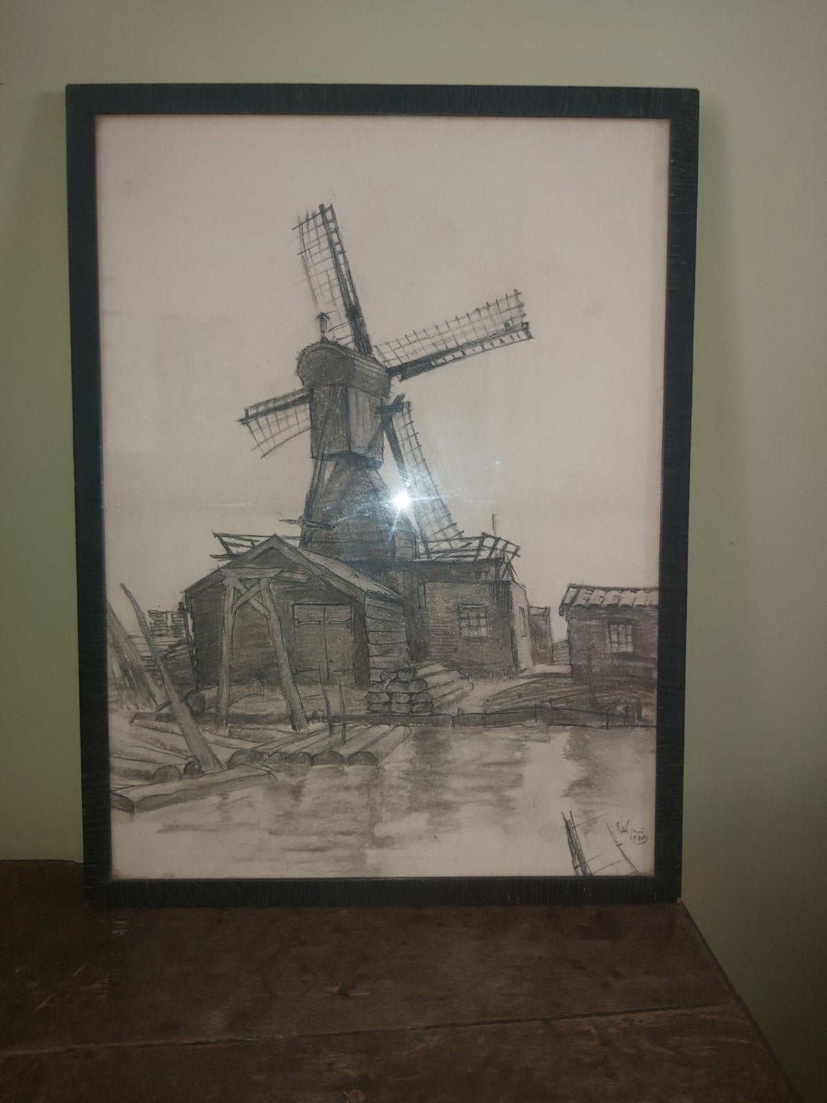 Potloodtekening van molen 'De Held' door C. Slop, Antiek en Kunst, Ophalen of Verzenden