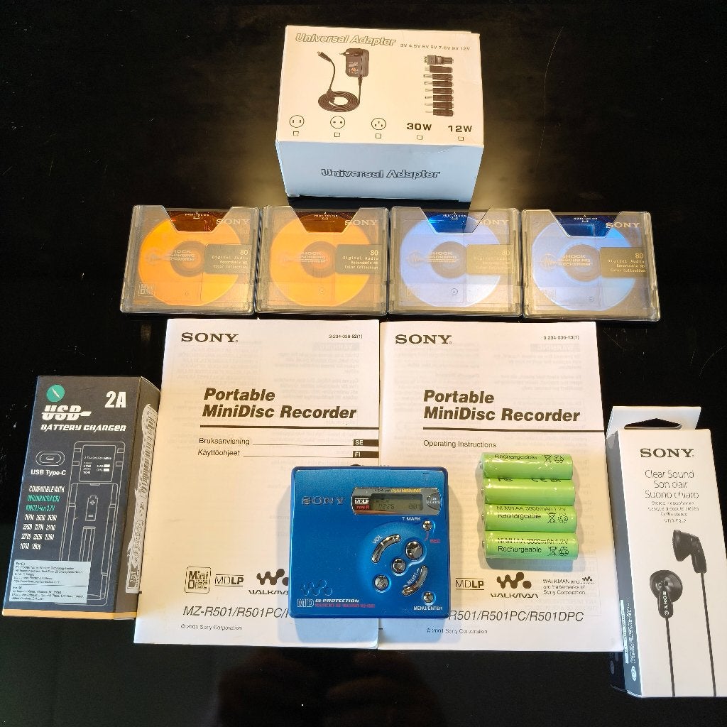 Sony MZ-R501 MDLP draagbare minidisc recorder, complete set, Ophalen of Verzenden, Minidisc-recorder