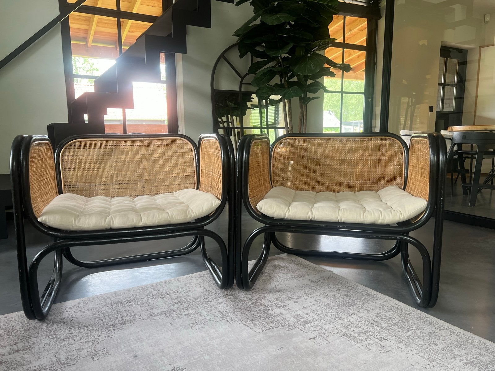 2 Loods 5 Rotan Stoelen met Kussen, Ophalen, Gebruikt, Twee, Zwart