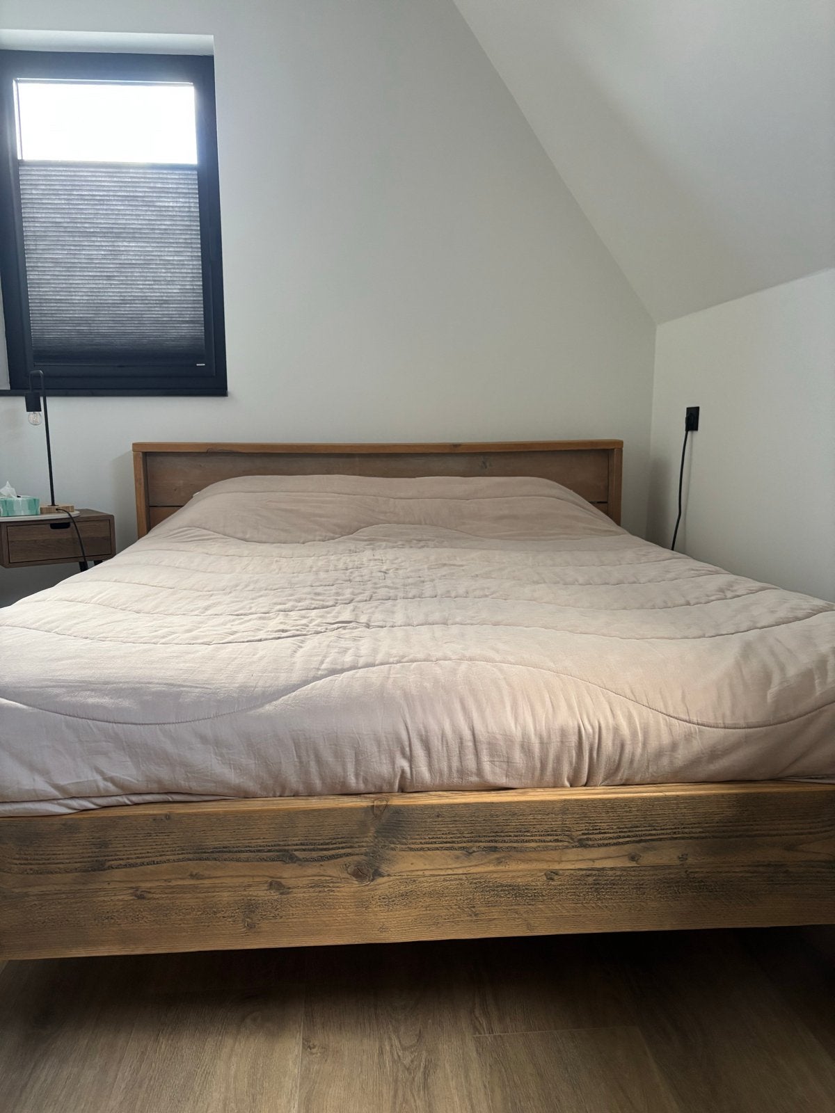 Steigerhouten tweepersoonsbed met lattenbodem, Ophalen, Bruin, Steigerhout, Tweepersoons