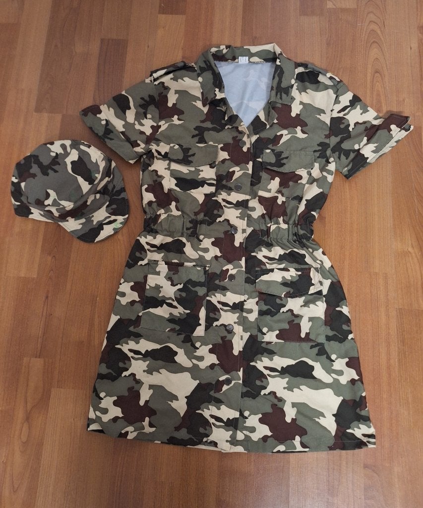 Camouflage jurk, leger jurk, army lady maat S zgan, Carnaval, Ophalen of Verzenden, Zo goed als nieuw, Kleding