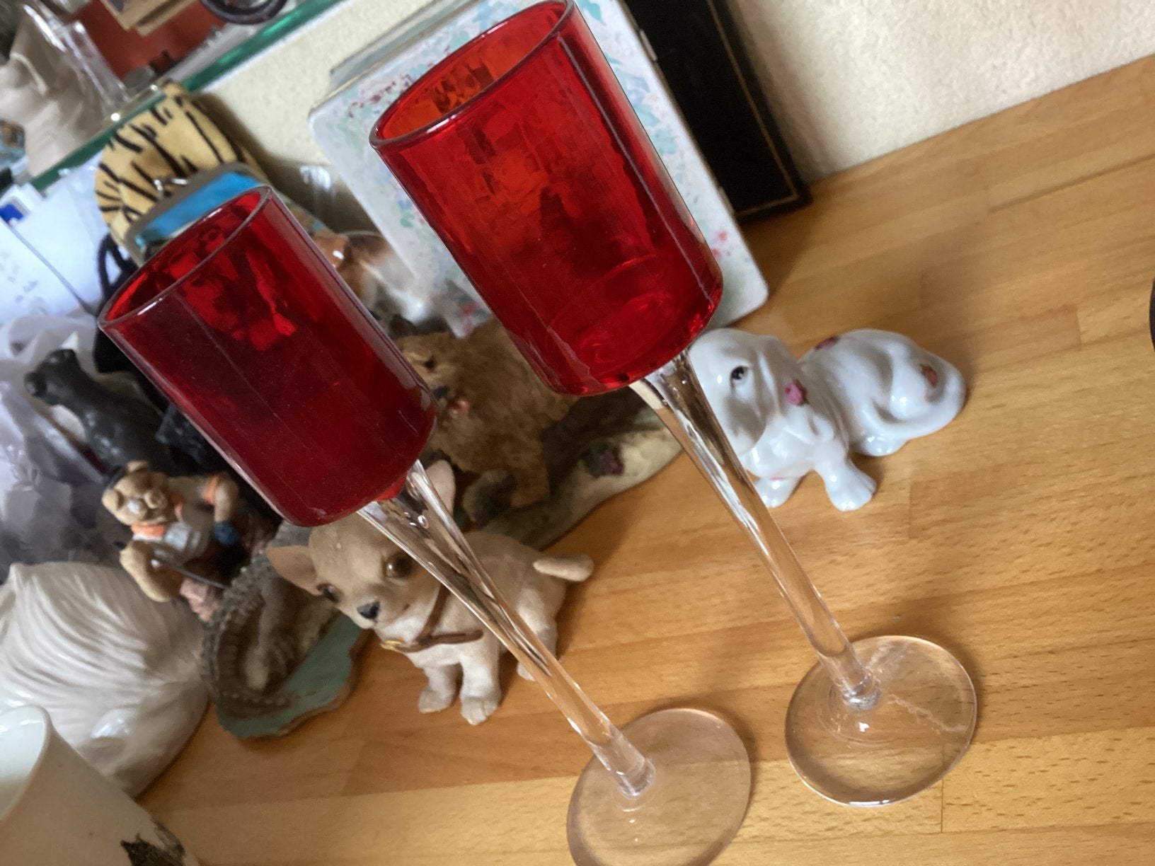 Likeur glas rood geblazen // hoog 18 cm/ 2x, Ophalen of Verzenden