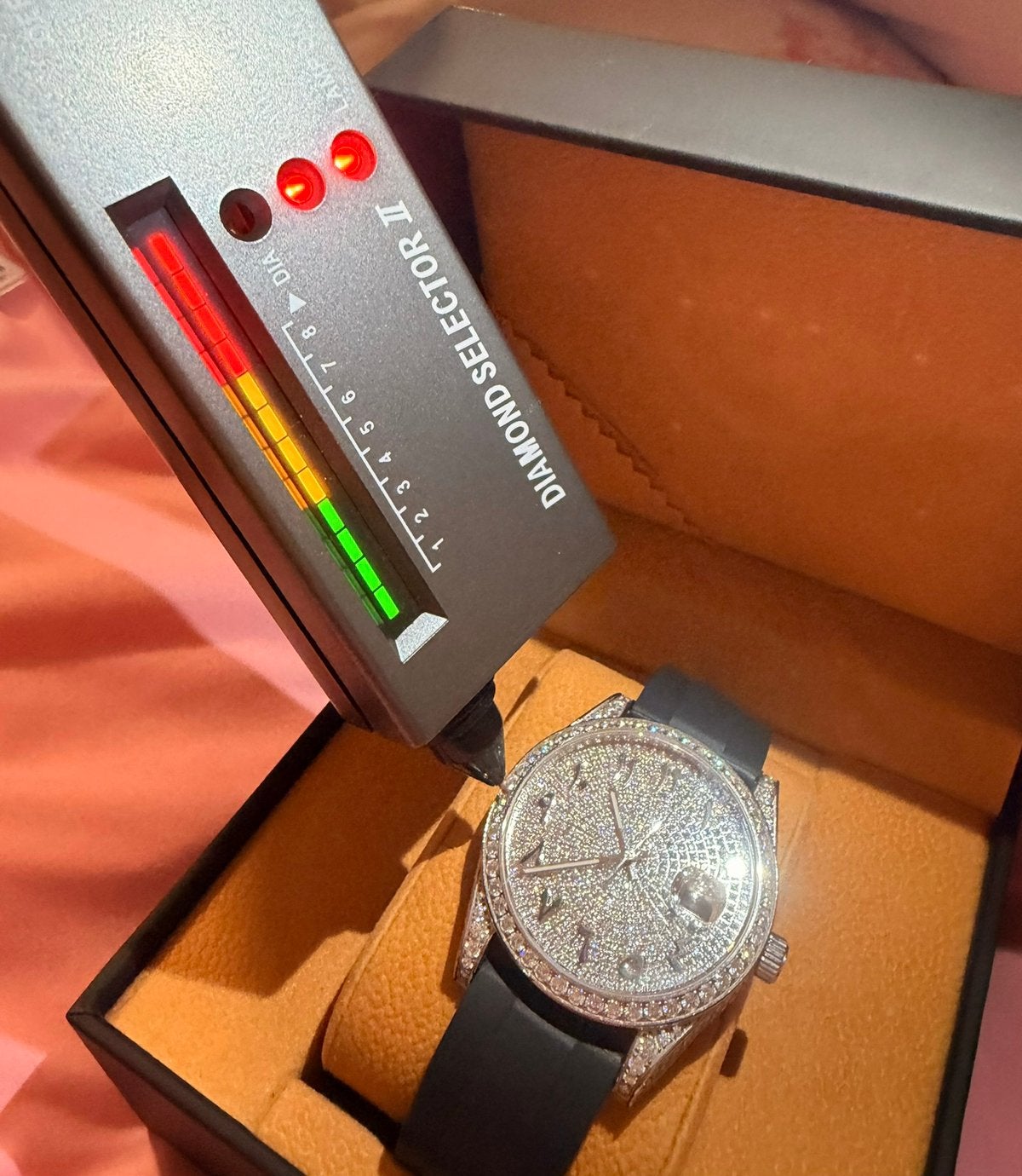 Moissanite horloge met leren band!, Overige merken, Leer, Polshorloge, Nieuw