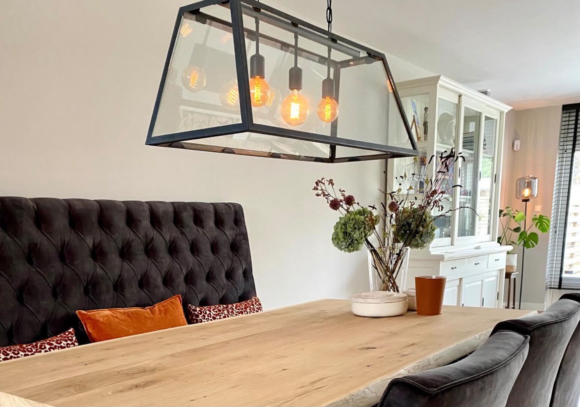 Eichholtz Chandelier Harpers L – Industriële Hanglamp, Ophalen, Zo goed als nieuw, Glas