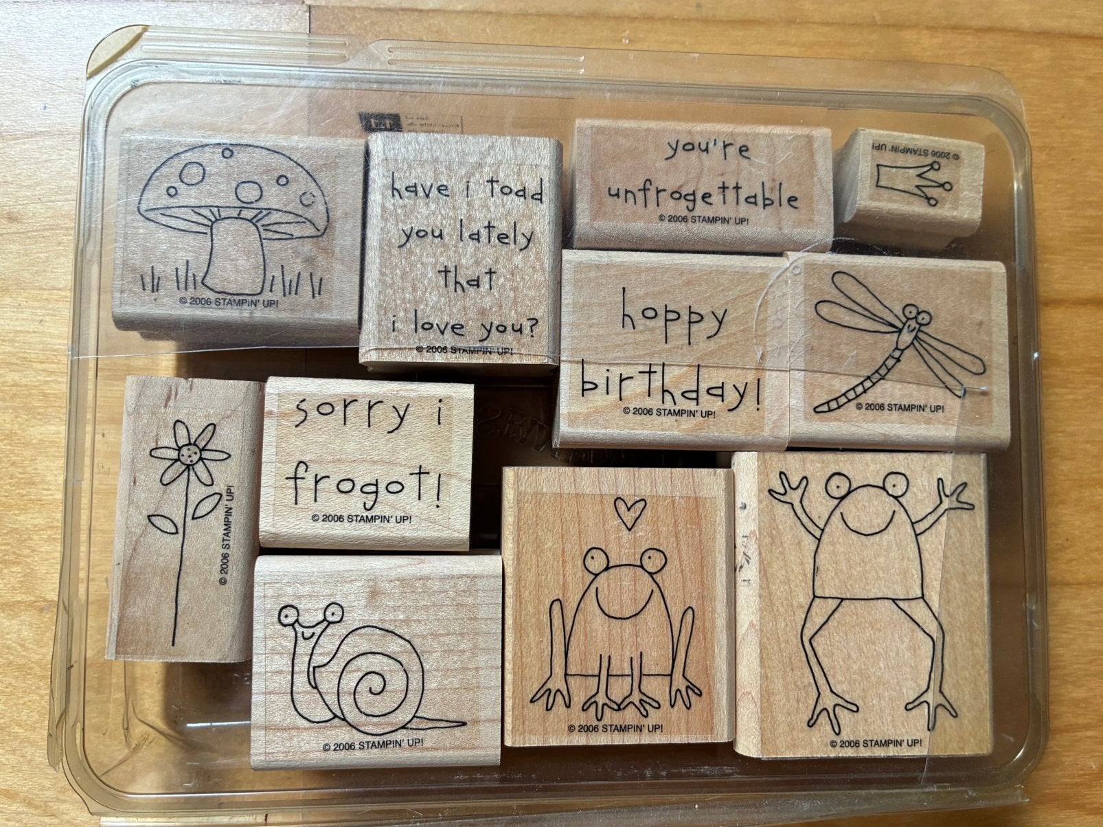 Stampin Up. Kikkers, Ophalen, Houten stempel