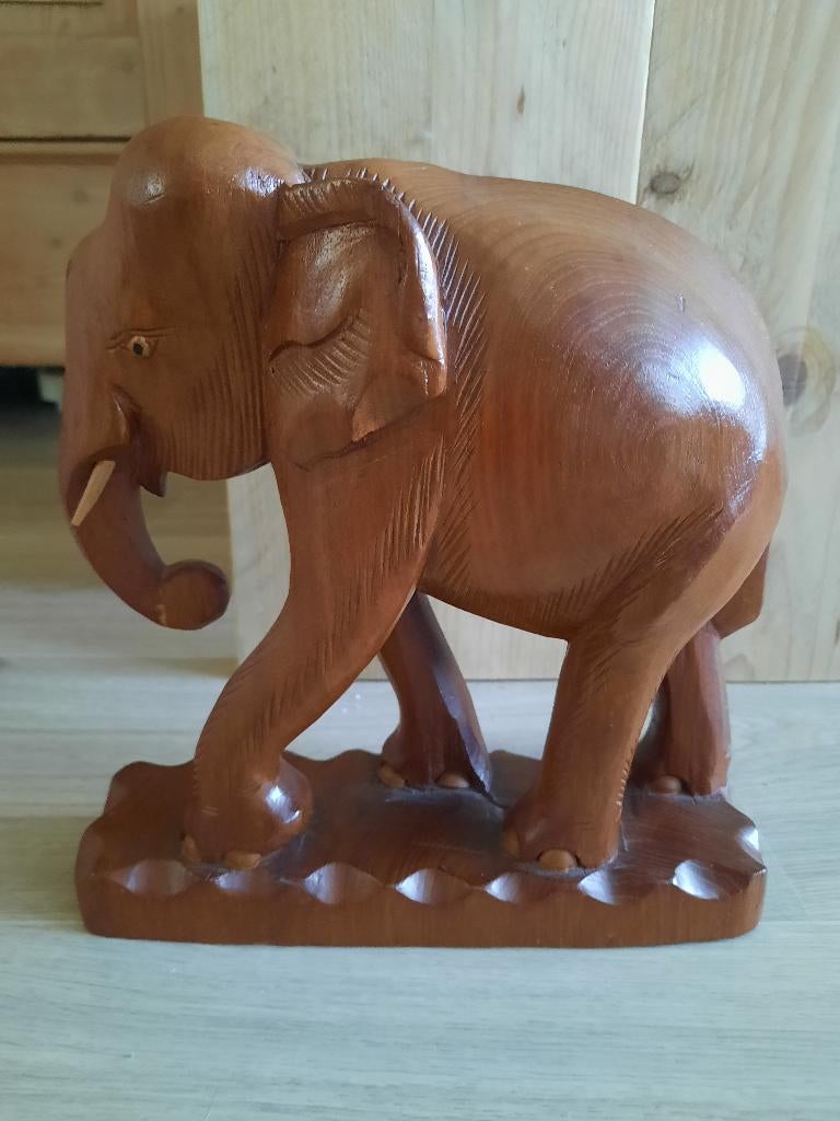 Houten olifant, Ophalen of Verzenden, Hout, Houtsnijwerk, Bruin